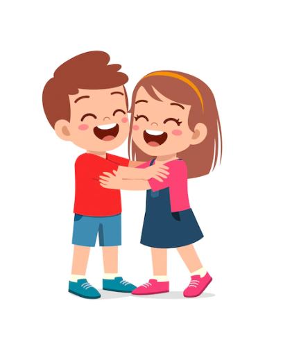 Tegnet illustration af to børn, der krammer hinanden